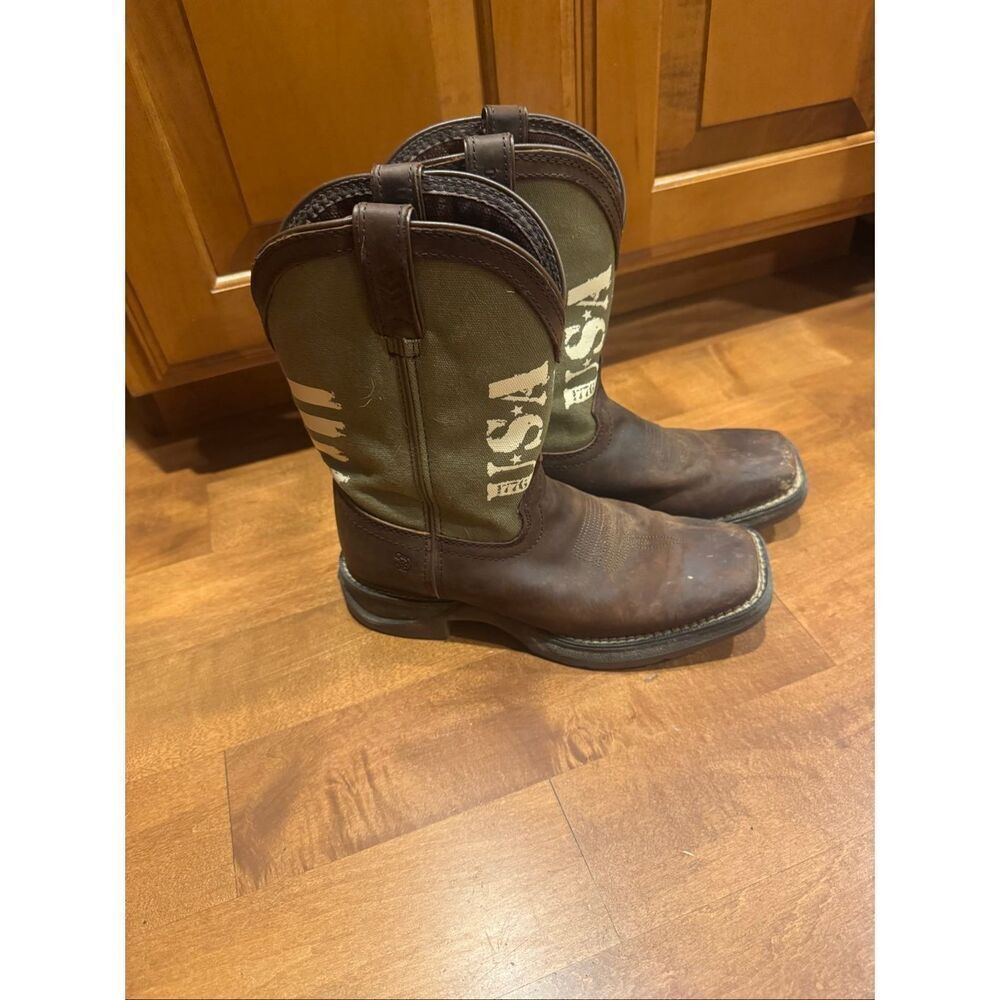 Durango Western Cowboy Boots Youth 4 Womens 6 Brown Leather Texas Flag Square To